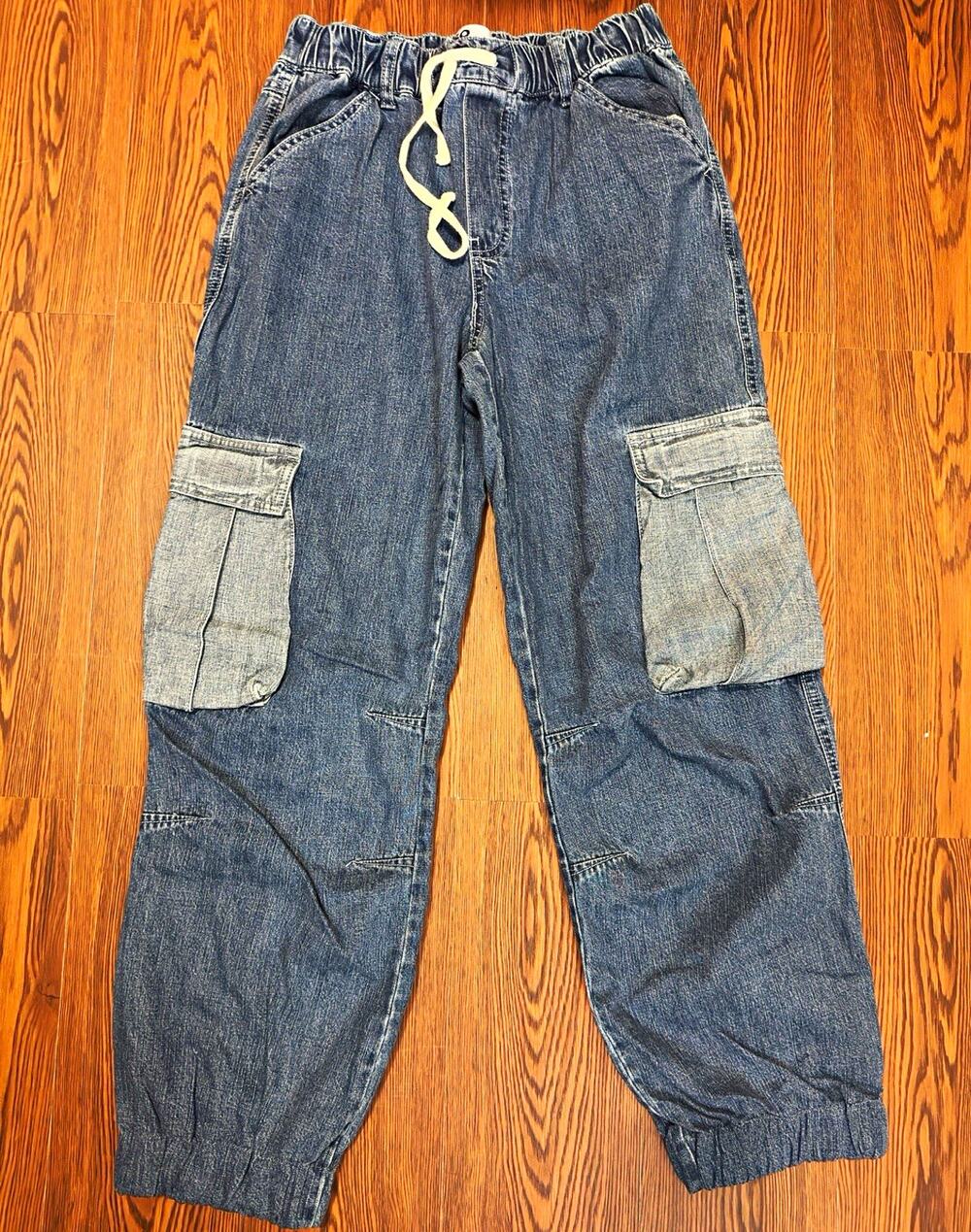 SO Blue Denim Cargo Jeans Womens S Regular Drawstring Waist Pockets Solid